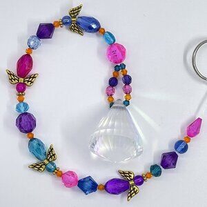 Beaded Angel Suncatcher Pink Blue Purple Crystal Prism Hanging Patio Decor Yard